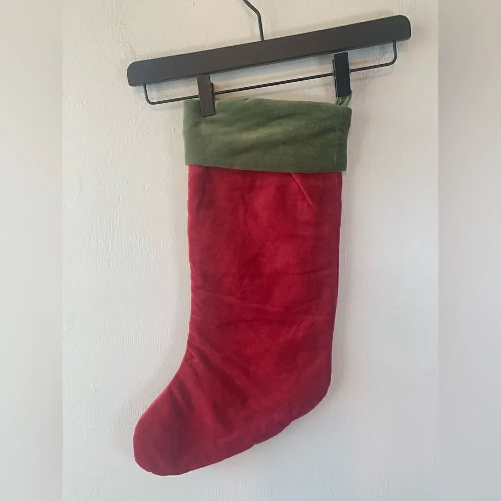 Pottery Barn “Pam” red and green velvet Christmas stocking OS‎